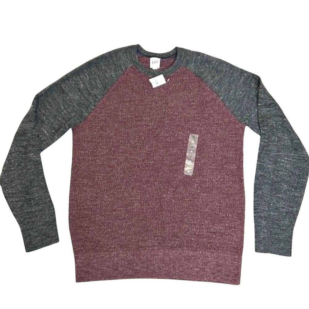 Gap Mens Raglan Crewneck Sweater Burgundy Grey Marled Knit Top M NWT